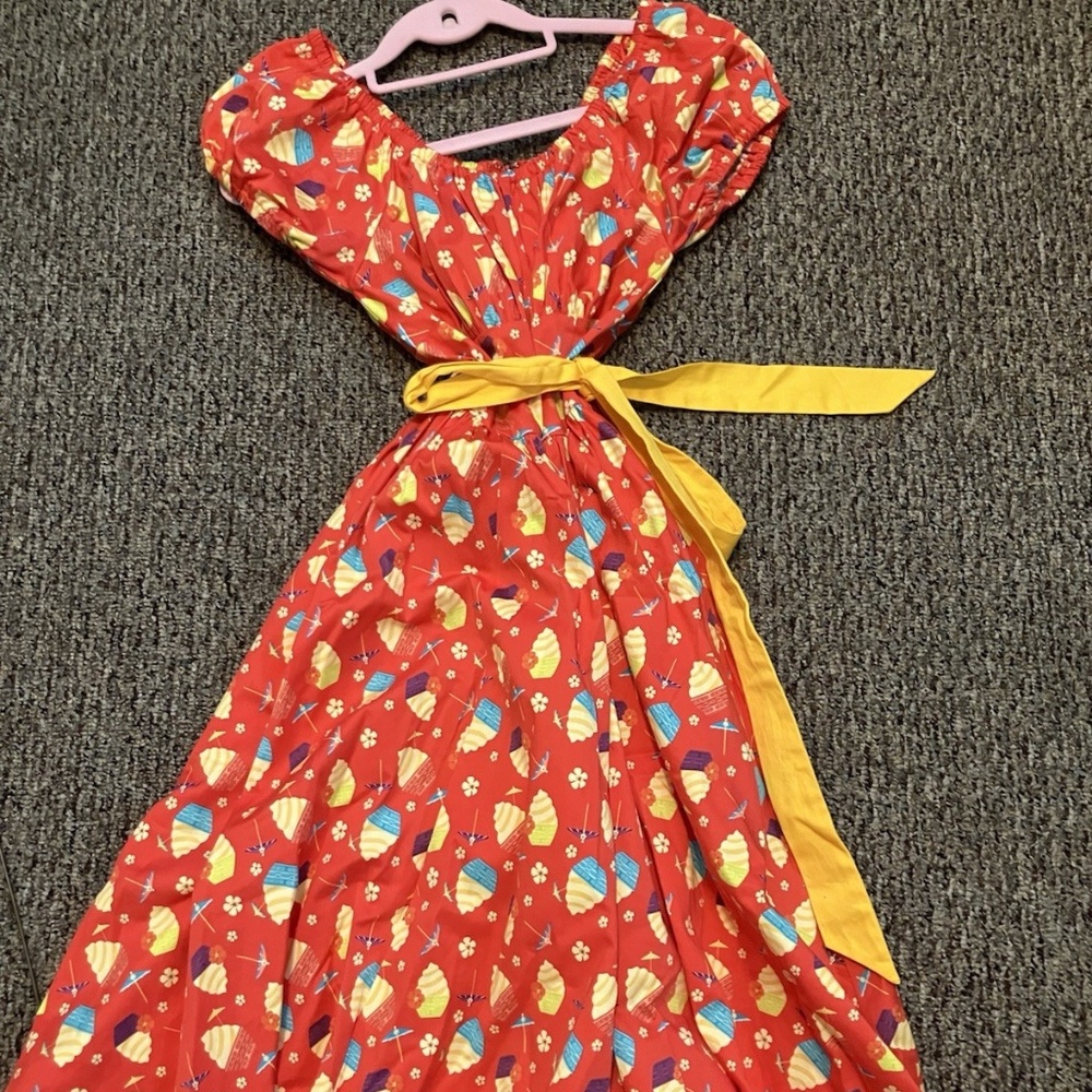 Disney Parks Dress Womens XS Red Orange Dole Whip Pineapple Swirl Retro Summer